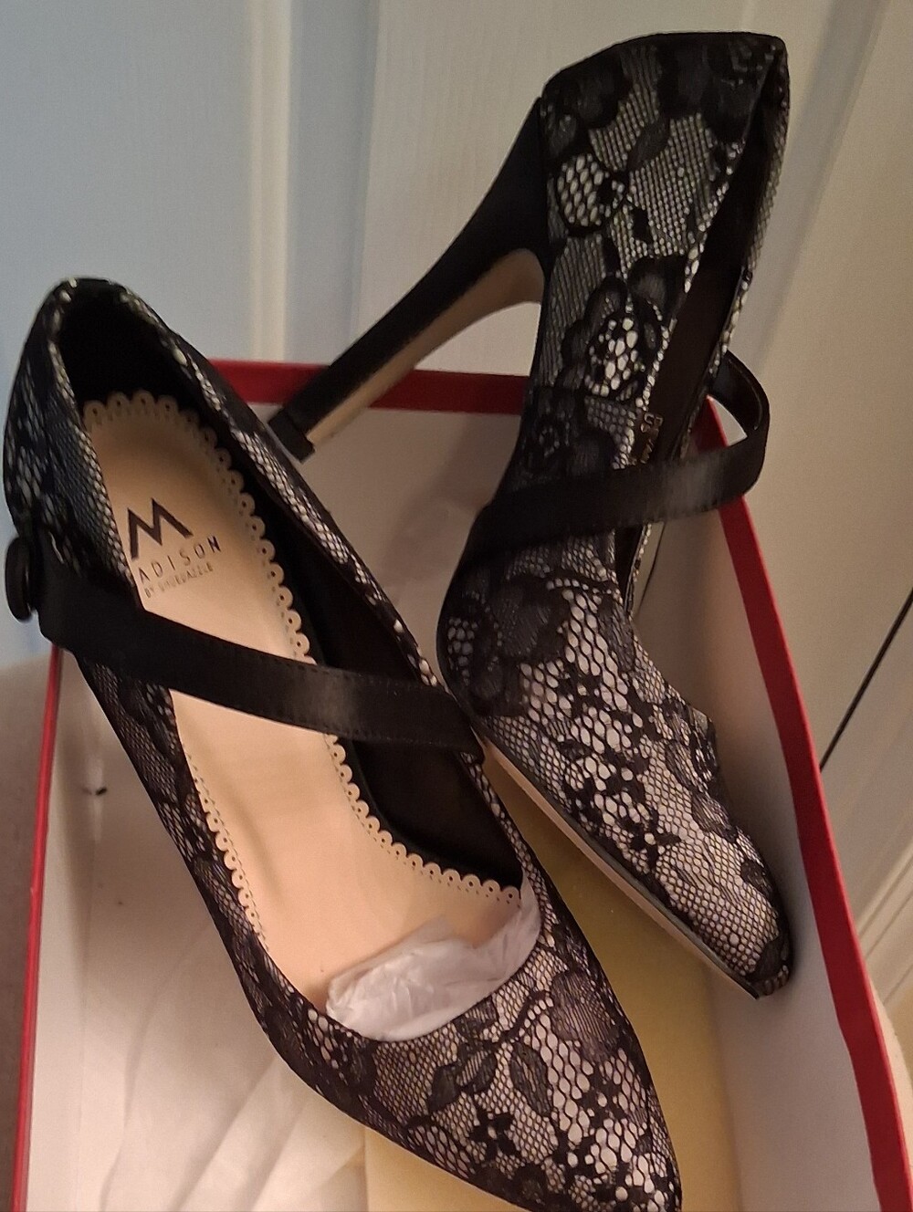 Worthington Black Lace Mary Jane Heels